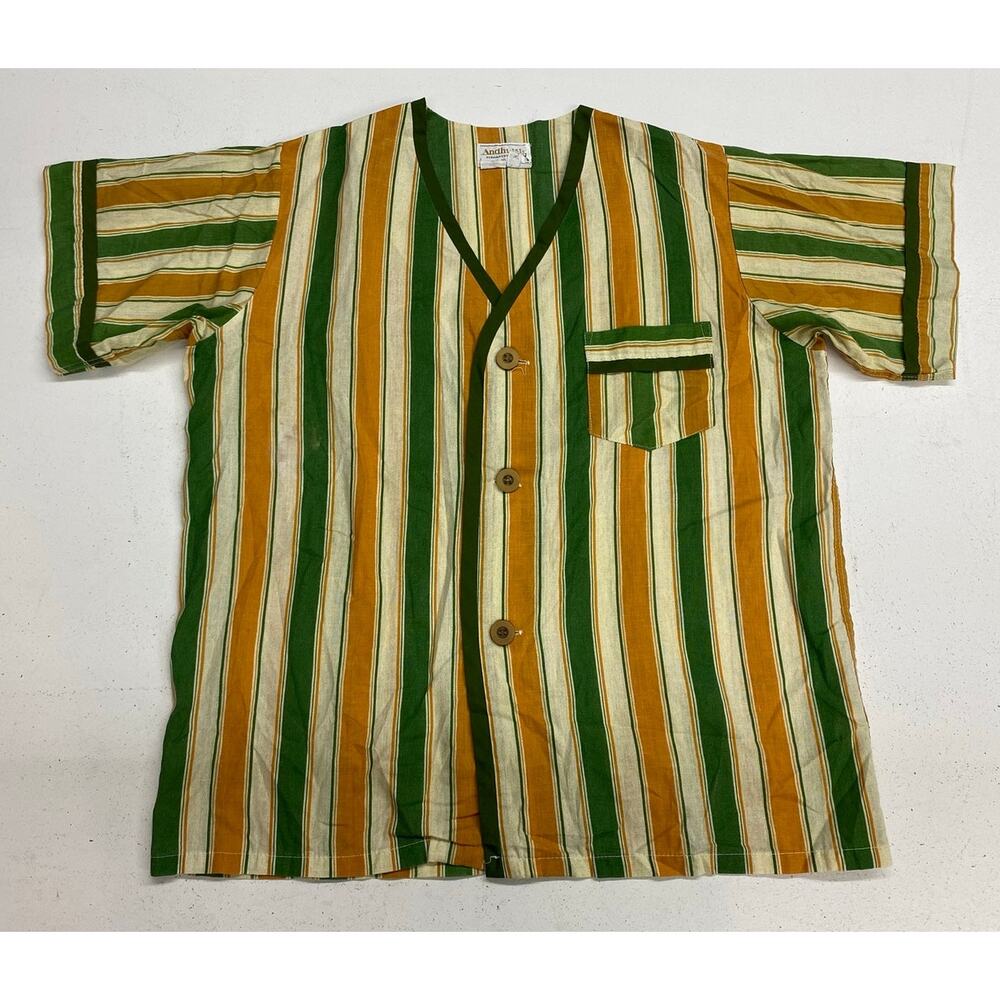 VTG 60s/70s Women Andhurst stripe button up pajama sleep top shirt, 16 (Large)